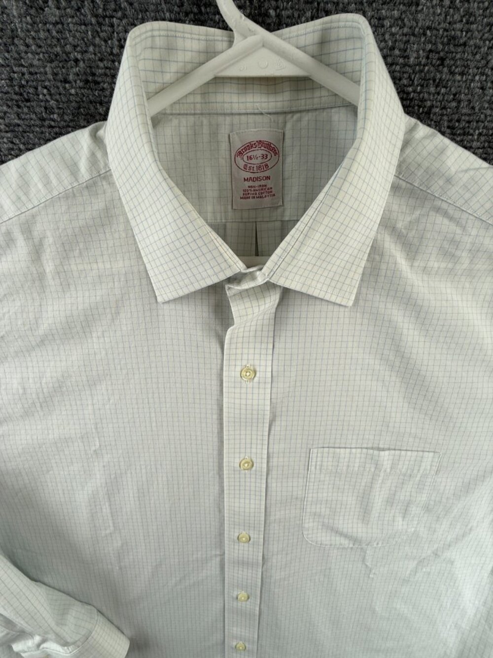 Brooks Brothers Check Non-Iron 16.5 33 Cotton Madison Blue Shirt Button Up Men